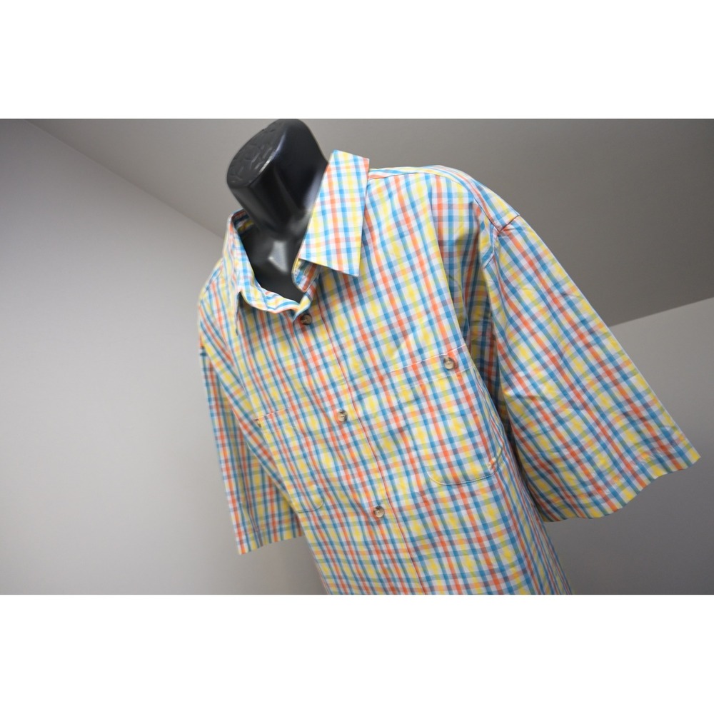 KingSize Button Down Shirt Mens 4XL Tall Multicolor Plaid Short Sleeve Excellent